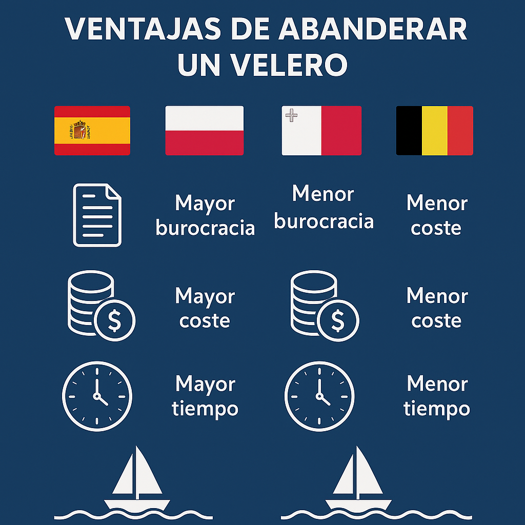 Comparativa visual de banderas para recreo: trámites, costes, inspecciones, reconocimiento