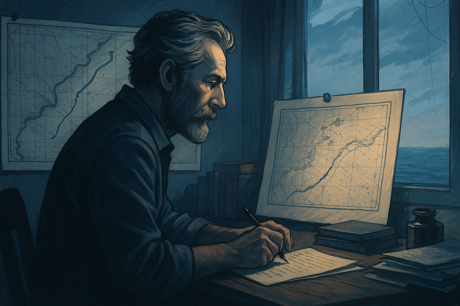 Carta náutica ilustrada con la derrota de la persecución