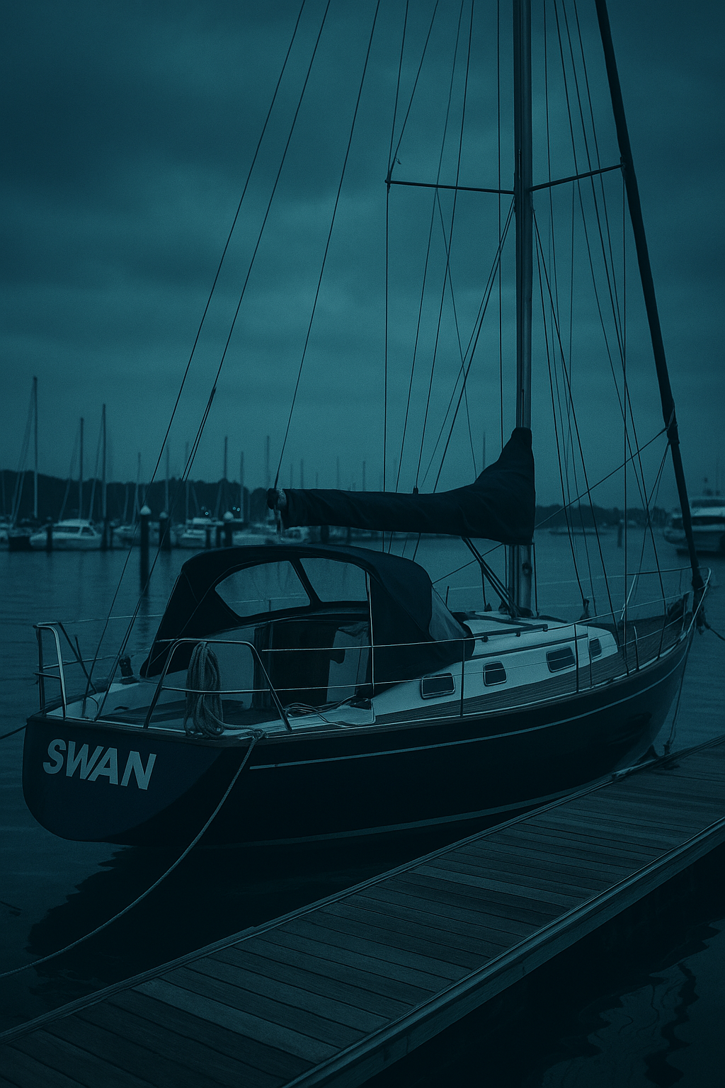 Yate Swan aparejado y listo para la caza