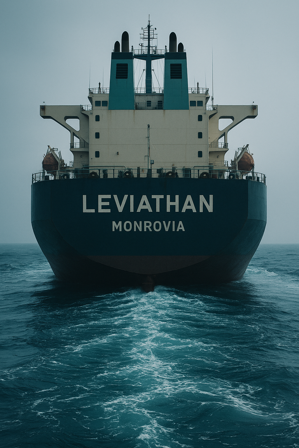 Popa del superpetrolero LEVIATHAN emergiendo de la bruma